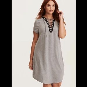 Torrid | Gray Knit Lace Up Front Tee Dress 2